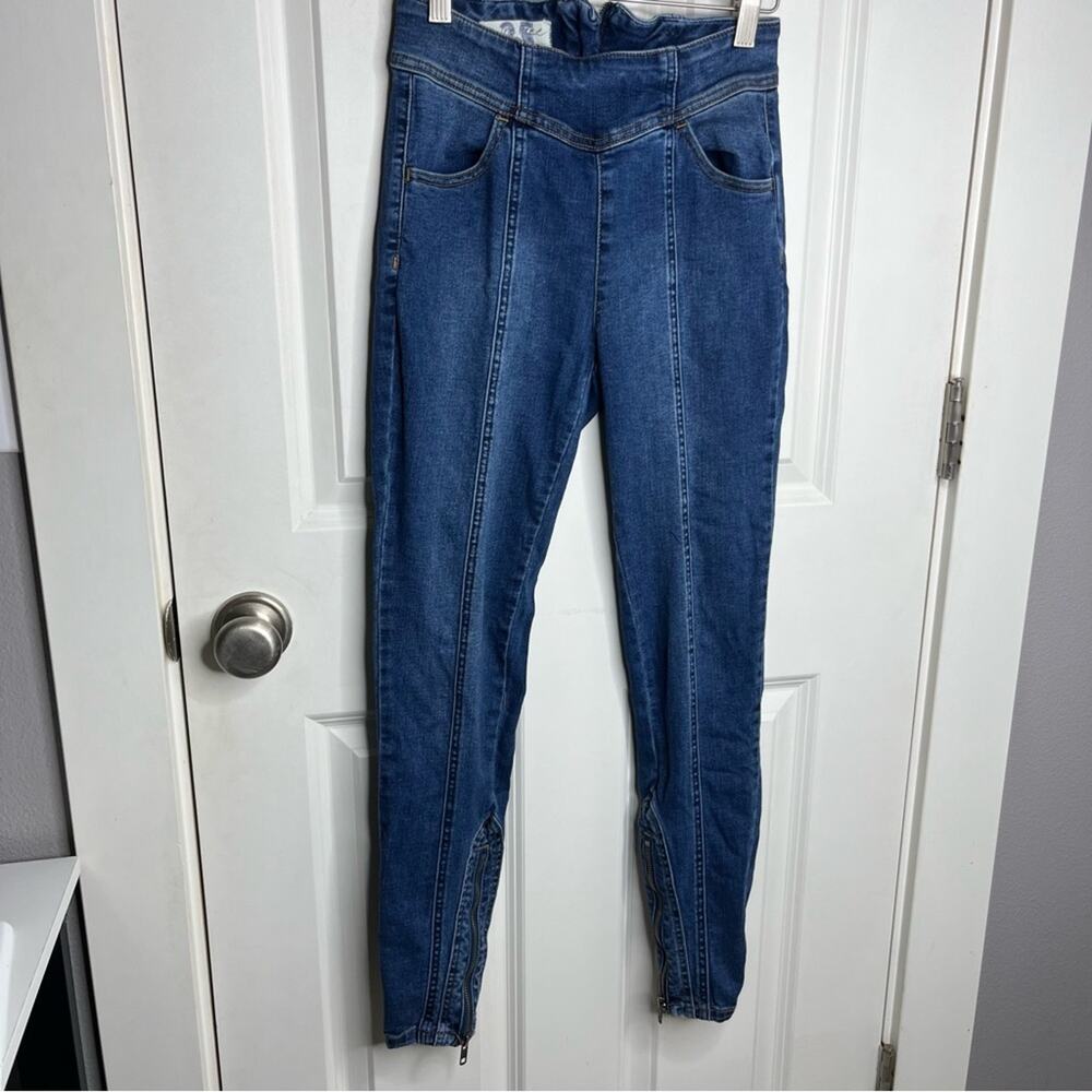 Free People Dark Wash Stretch High Rise Ankle Zip Skinny Jeans Size 25